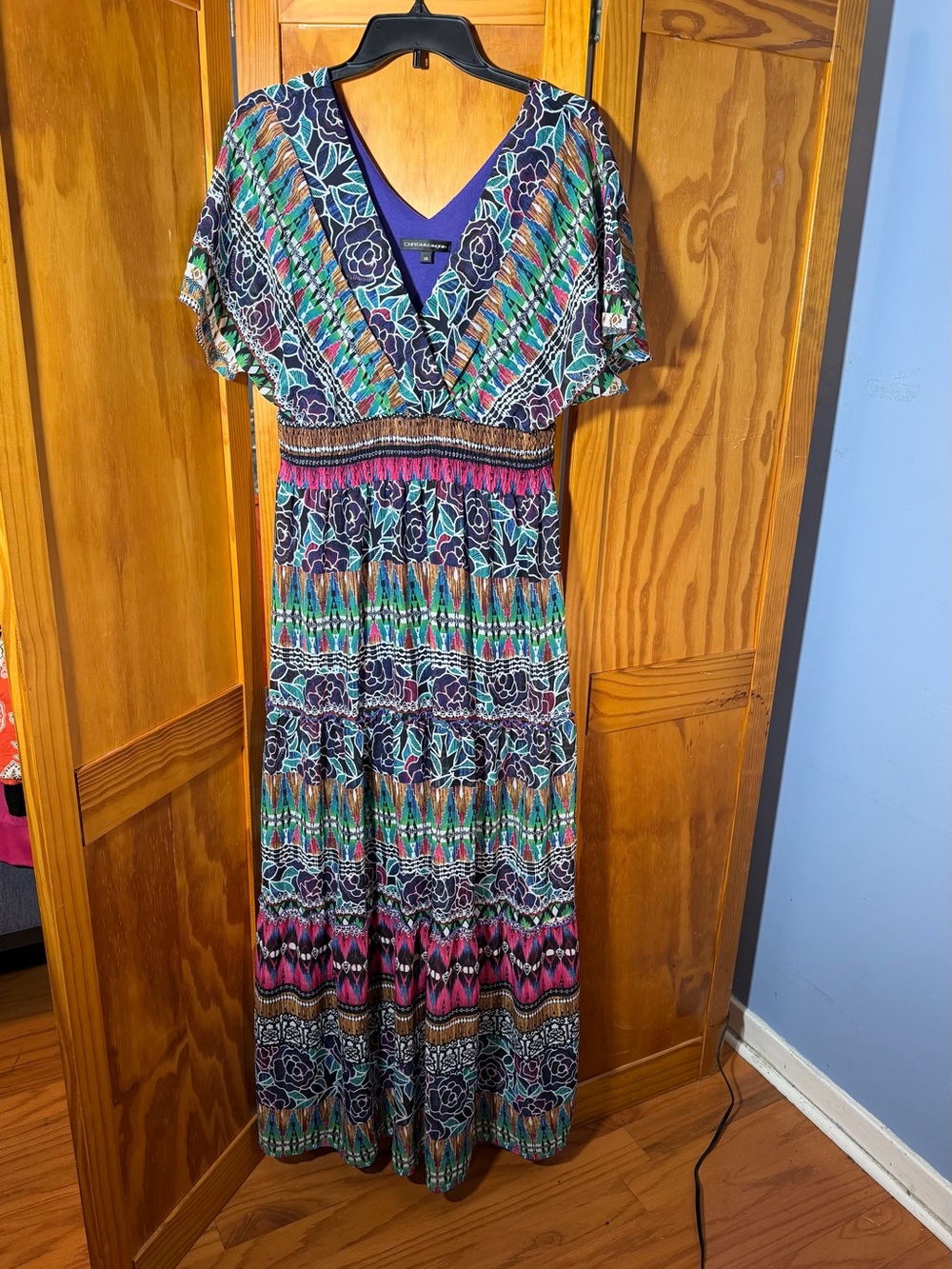 V-Neck Multicolor Printed Maxi Dress | Size 14 | Boho, Resort, Cottagecore